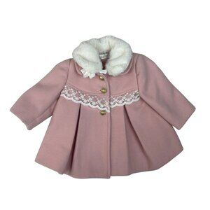 Dolce Petit Baby Pink Coat With Fur Collar & Lace Trim For 3 Months